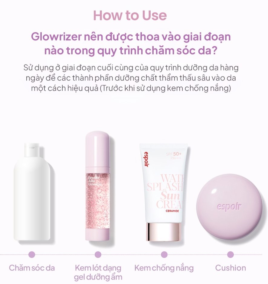 Kem Lót Dạng Gel Dưỡng Ẩm Bắt Sáng Espoir Dewlike Jello Glowrizer 40ml - Image 6