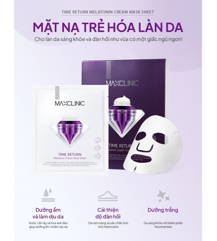 Mặt Nạ Dưỡng Da Maxclinic Time Return Melatonin Cream Mask Sheets Hộp 4 Miếng - Image 3