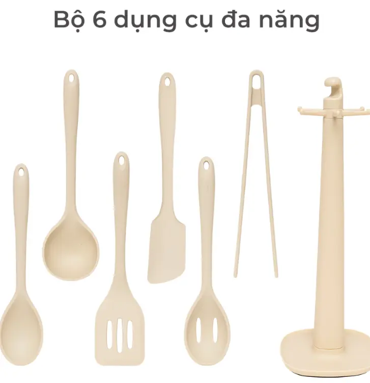 Bộ 6 Dụng Cụ Silicone Nấu Đồ Ăn Dặm Cho Bé Le Made Chịu Nhiệt Cao (Kèm Giá Treo Xoay 360 Độ)