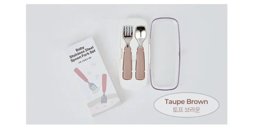 Bộ Muỗng Nĩa Bằng Thép Không Gỉ Cho Bé Ăn Dặm Tự Chỉ Huy Firgi Hàn Quốc (Kèm Hộp Đựng)