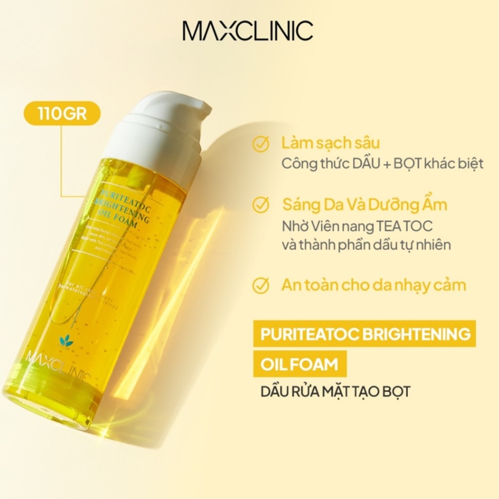 Dầu Rửa Mặt Tạo Bọt Làm Sáng Và Dưỡng Ẩm Maxclinic Puriteatoc Brightening Oil Foam Cleaser 110gr
