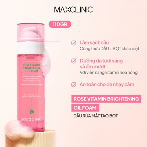 [P00000KW] Dầu Rửa Mặt Tạo Bọt Làm Sáng Da Maxclinic Rose Vitamin Brightening Oil Foam Cleaser 110gr