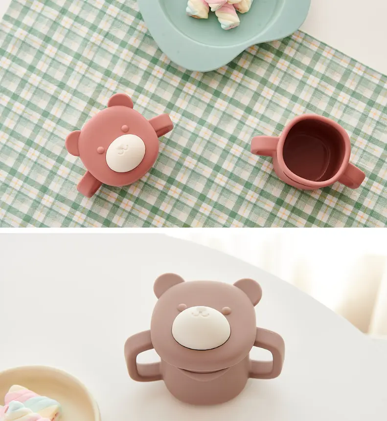 Ly Cốc Tập Uống Nước Cho Bé 3 Giai Đoạn Firgi Hàn Quốc Platinum Silicone Hình Gấu (Kèm Nắp Đậy)