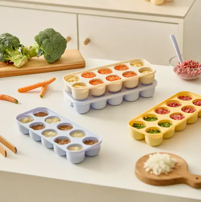Khay Silicone Trữ Đông Thực Phẩm Ăn Dặm Cho Bé Standard145 Hàn Quốc An Toàn, Tiện Lợi, 10 Ngăn, 450ml, Kèm Nắp Đậy